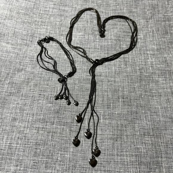 925 Sterling Silver Five Strand Laurette Hearts Italy Necklace & Bracelet - Picture 1 of 4